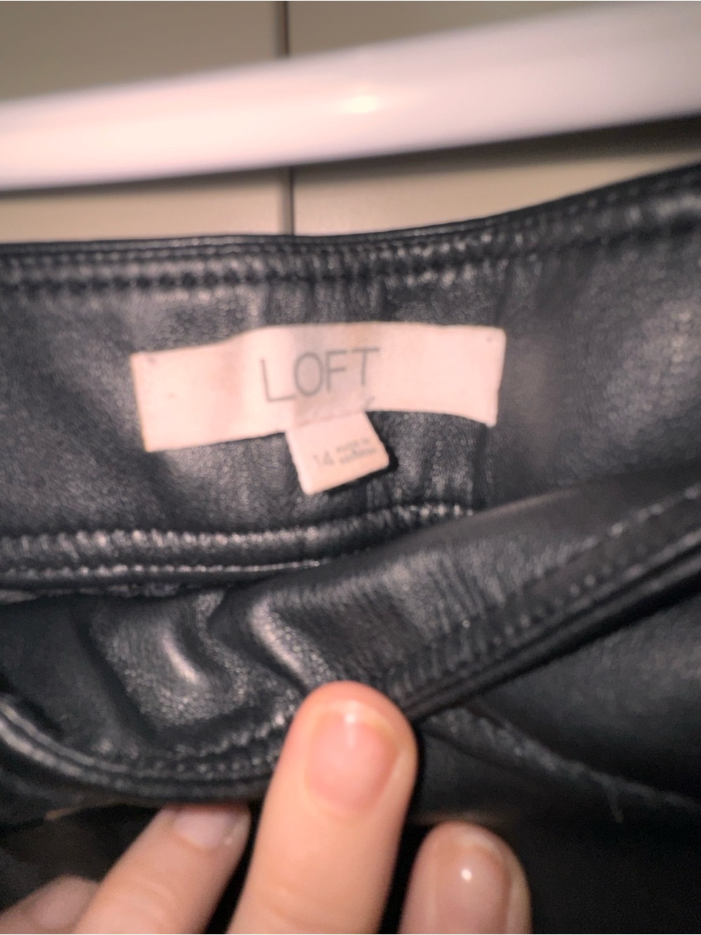LOFT Black Faux Leather Pants with Stitched Waistband Detail